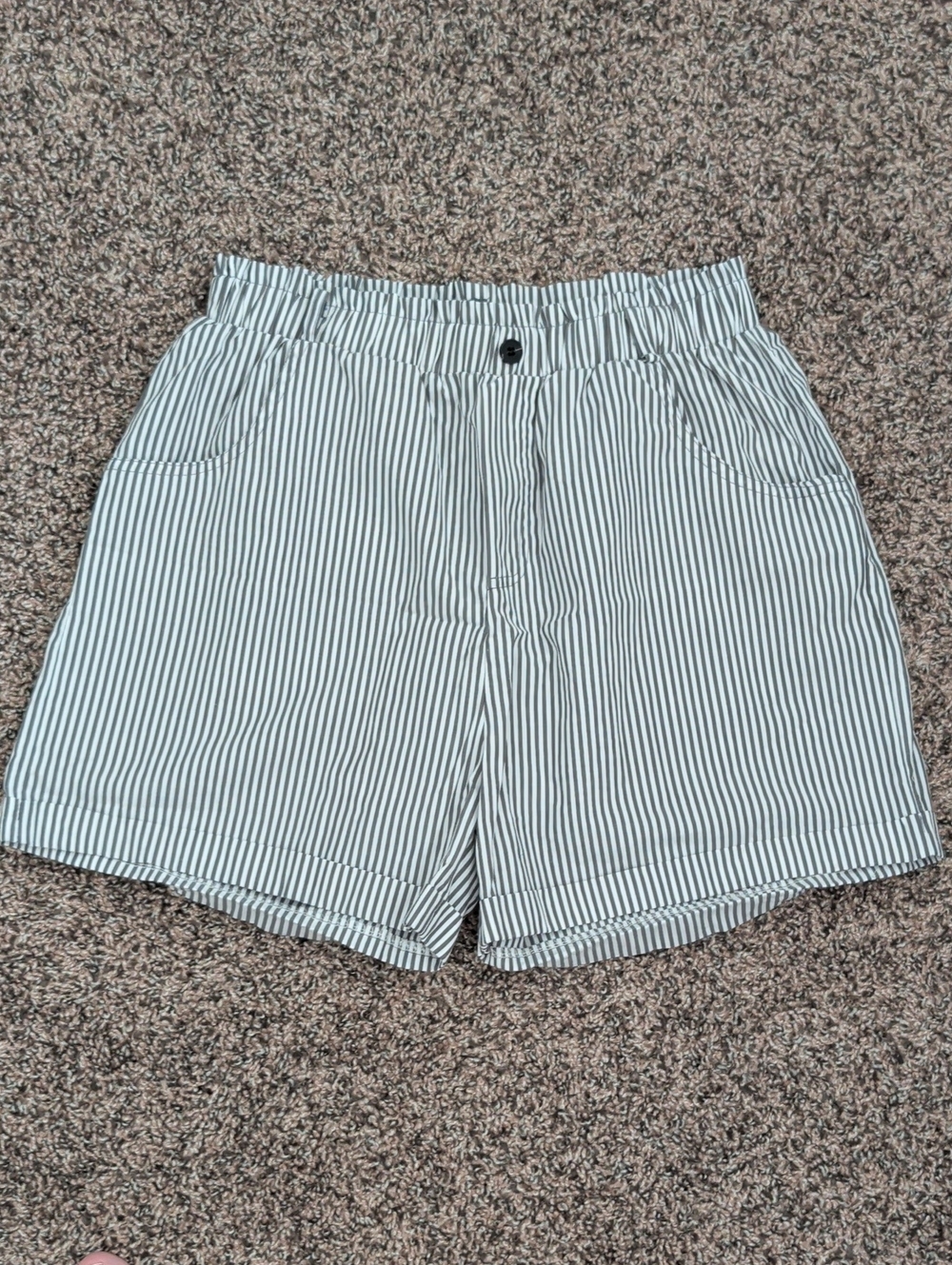 Womens Black & White Pinstripe Flat Front Shorts
